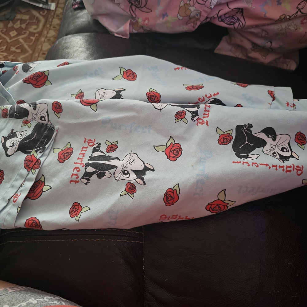 Light Blue Scrub Top Size 2x With Red Roses And Pussyfoot Images